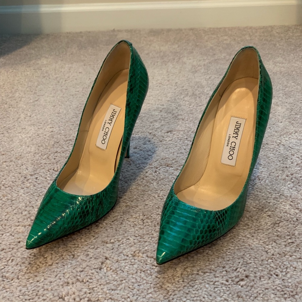 Jimmy Choo green snakeskin pumps
